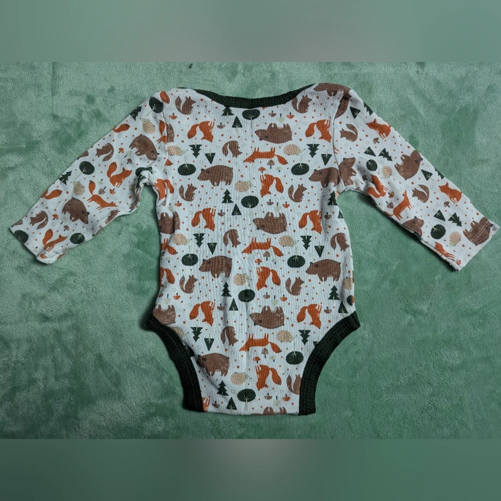 Chick Pea Forest Animal Print Infant Onesie 6-9 Month